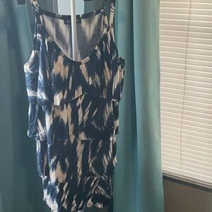 INC Asymmetrical Tiered  Blue and White Embellished long tunic Plus size 3X